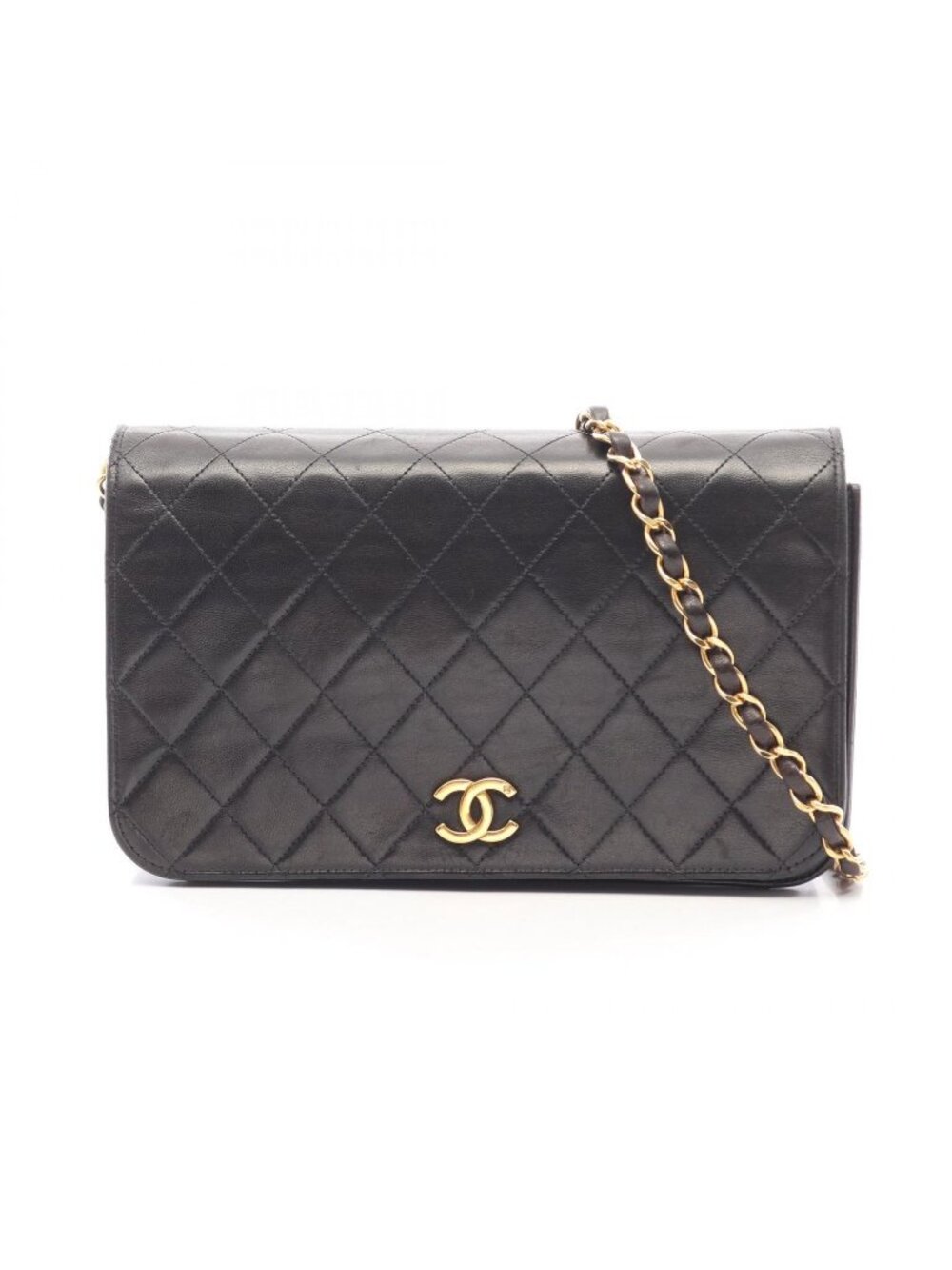 Chanel Shoulder Bag Quilted Full Flap Black Lambskin Push Lock Chain